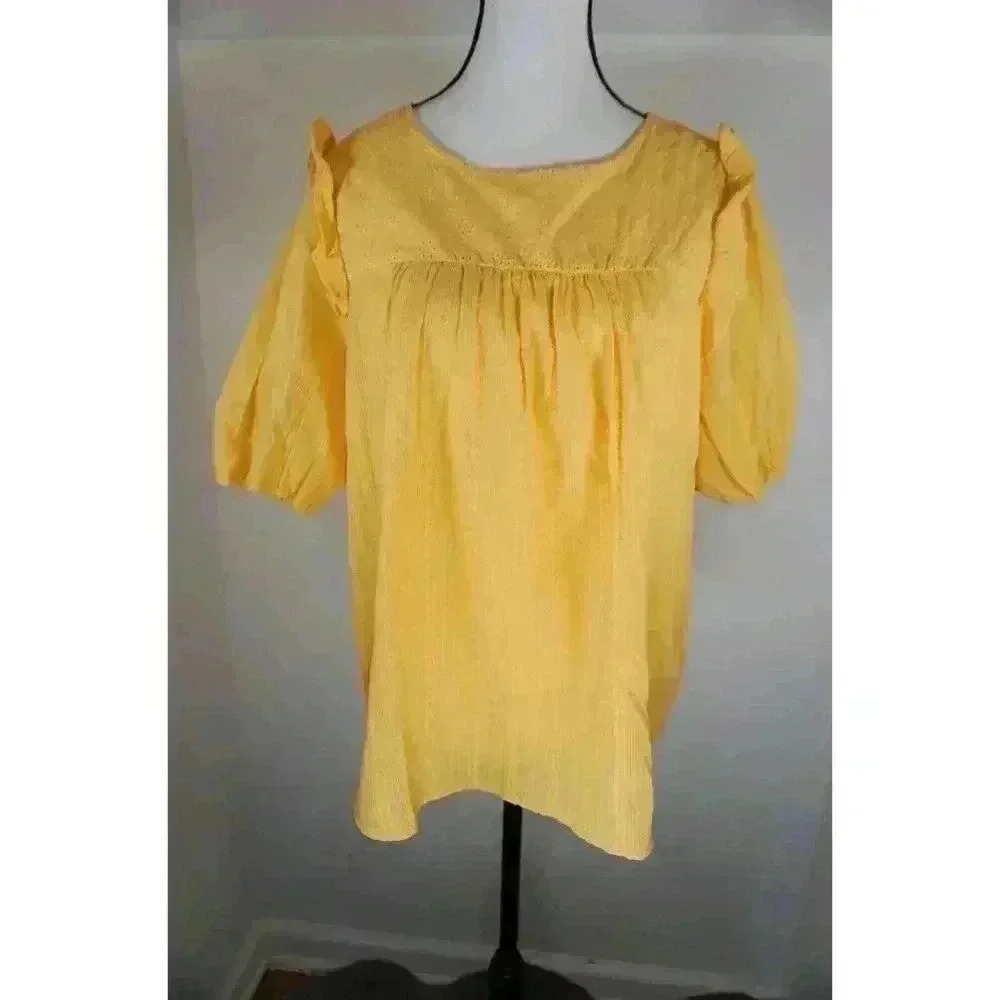 Cure Yellow 100% Cotton Short Sleeve Blouse, Size L